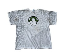 Vintage Nintendo 1UP Mushroom All Over Print T-Shirt White Mario Bros Tee Large