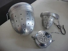 THREE VINTAGE TEABALL STRAINER INFUSERS- ACORNS & TEAPOT - HOOKS AND CHAINS