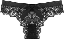 Women's Lace Bow Thong T Back Low Waist Breathable Seamless