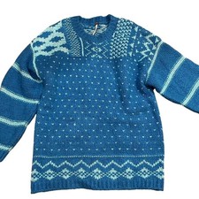FREE PEOPLE Bohemian Nordic Blue Wool Blend Knit Sweater S