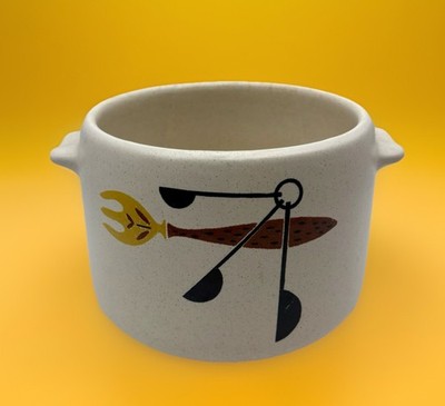 VINTAGE 60s WEST BEND Bean Pot Crock Cooker Stoneware MCM Iconic Graphics Plants