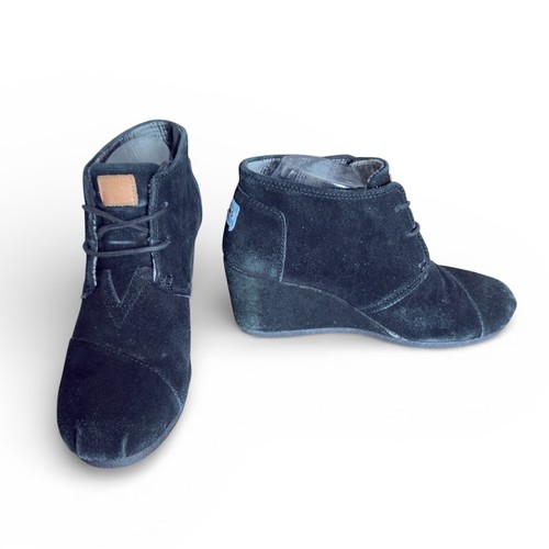 Stivaletti stringati TOMS donna Desert zeppa neri neri US 9 scamosciati - Foto 1 di 8