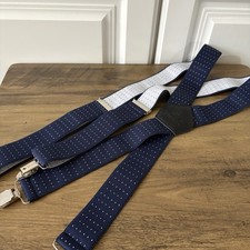 Vintage Suspenders Y-Back Blue Navy Braces Men's Polka Dot Print One Size