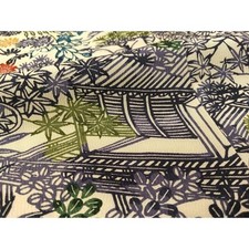 Heiwaya Kimono Small Pattern Dyed Landscape Flower Pure Silk Used Japan