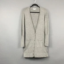Angora Blend Sweater Womens Small Gray Long Cardigan Pockets Button Front