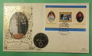 DR WHO 1997 TUVALU FDC QEII WEDDING ANIV COIN MEDALLIC CACHET S/S LR61728