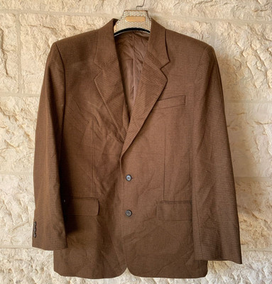 Vintage wool blend houndstooth classic brown plaid jacket blazer 40R