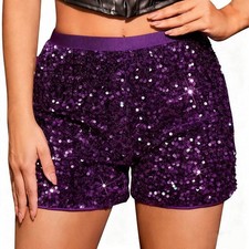 Ladies Velvet Party Sequin Shorts High Elastic Waist Glitter Hot Pants Size 6-20