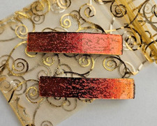 Handcrafted Fused Candy Apple Red Dichroic Glass Genuine French Hair Barrettes