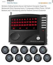 Synlett Wireless Calling System Central Monitoring Unit & Call Button 10 Pk BLk