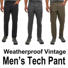 WEATHERPROOF ORIGINAL VINTAGE MEN'S TECH PANTS, WATER RESISTANT, FLEX WAISTBAND.