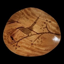 Rare Handmade Spalted Hard Maple Burl Bowl with Silhouette Bird  Tree Design