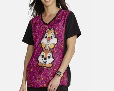 New Women's Tooniforms V-NECK Chip n Dale SCRUB TOP SCRUBS SIZE M