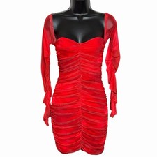 ZARA RED BODYCON DRESS STRETCH MESH RUCHED COQUETTE GOTH WITCHY WHIMSIGOTH XS