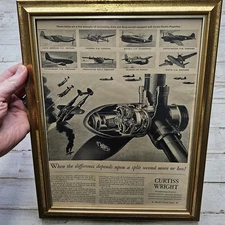 WWII Curtis-Wright Propeller Framed Ad Airplanes P-51 P-38 B-26 P-47 F4F C-46