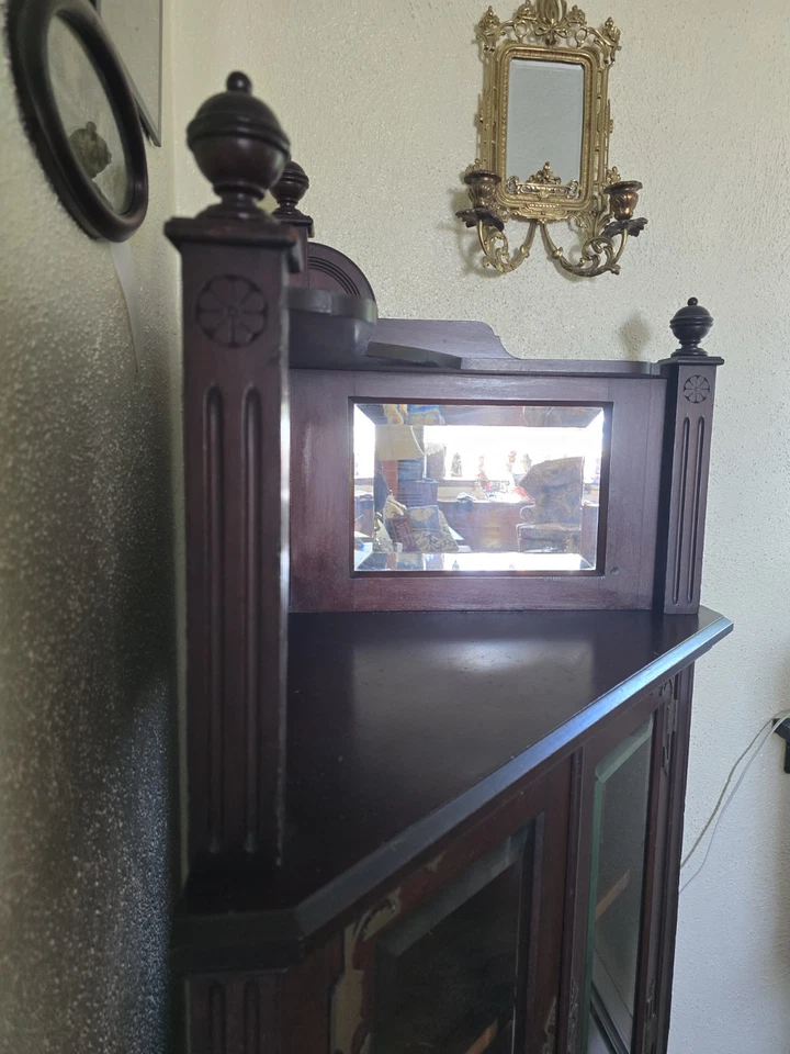 Unique Victorian Style Antique Corner Cabinet Glass and Mirror with Shelves - Image 4 of 4