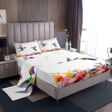 Hummingbird Sheet Set King Size Tropical Birds Sheets with Deep Pocket Fitted...