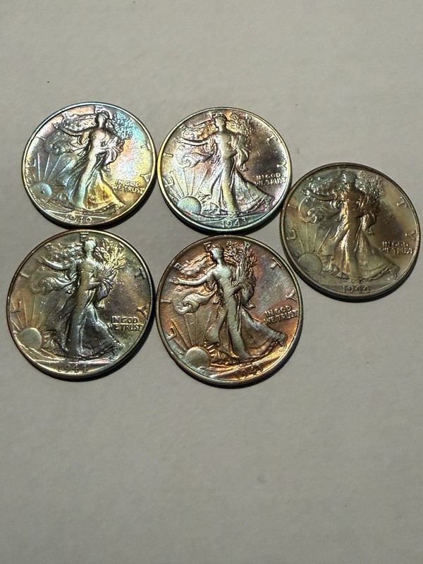 Lot of Random 5 pieces Walking Liberty Half Dollars High Grade Gem ++++++ Toned