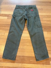 Dickies W2417 Carpenter Jeans 34x32 Moss Green Relaxed Fit Work Pants Mens K2