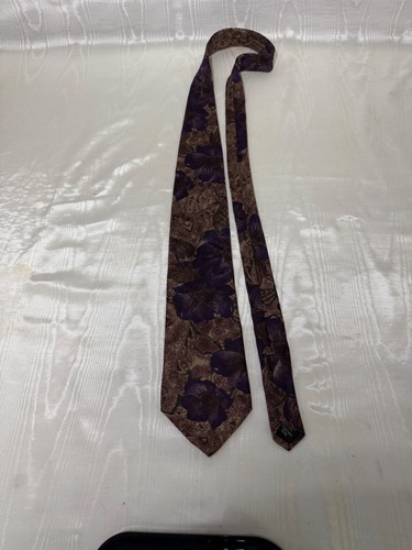 Holston 100% Italian Silk Tie 57X4 Muted Purple Flowers ,Brown Gold Background - Picture 1 of 4