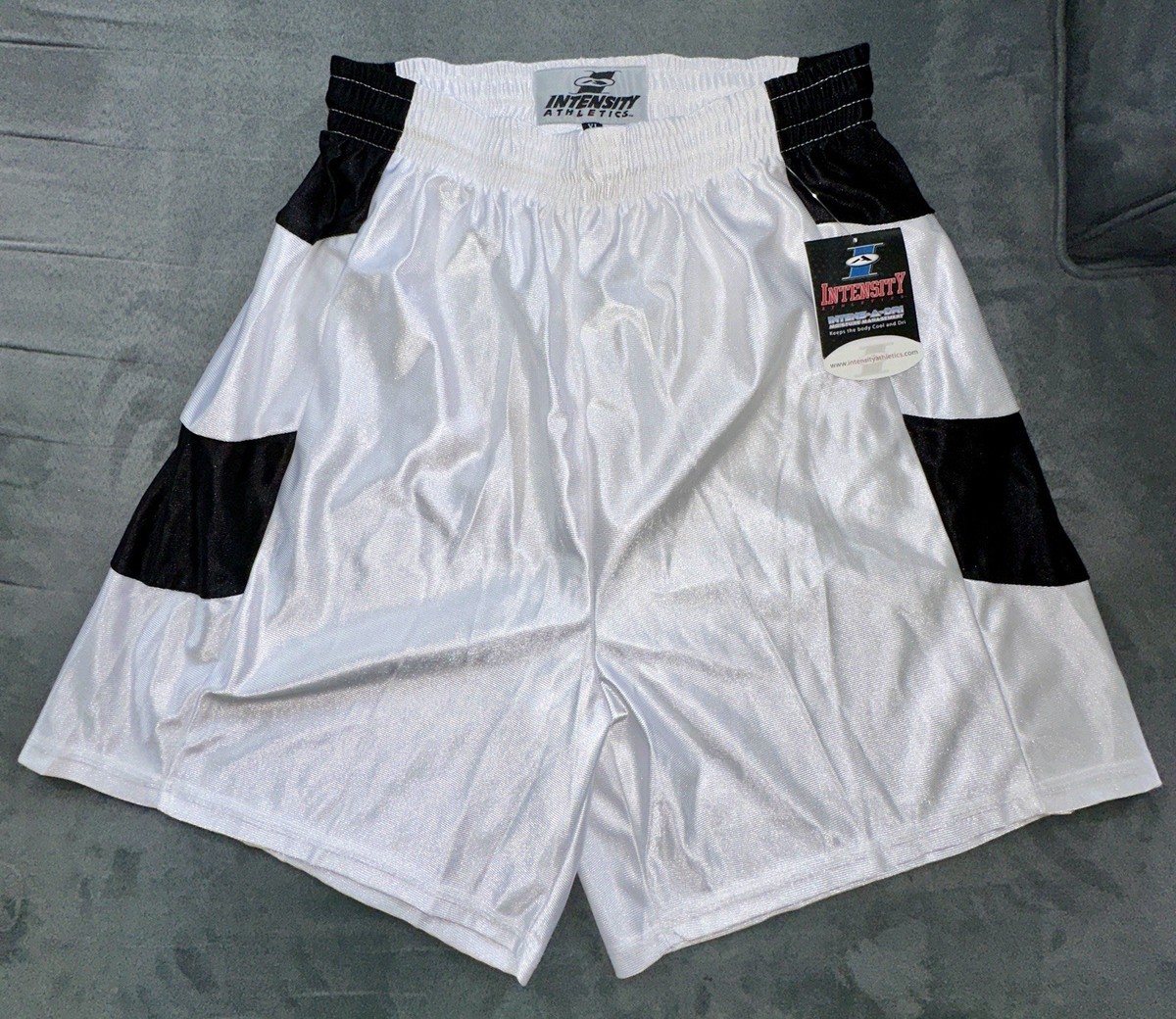 Dazzle Basketball Shorts, Silky, Shiny, Soft, White and Black