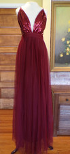 Fashion Nova Sequin and Tulle Maxi Dress Women's Size Large | Wine Color