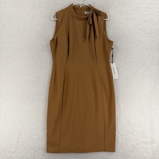 Calvin Klein Dress Womens 14 Brown Bow Neck Sleeveless Sheath Knee Length NWT