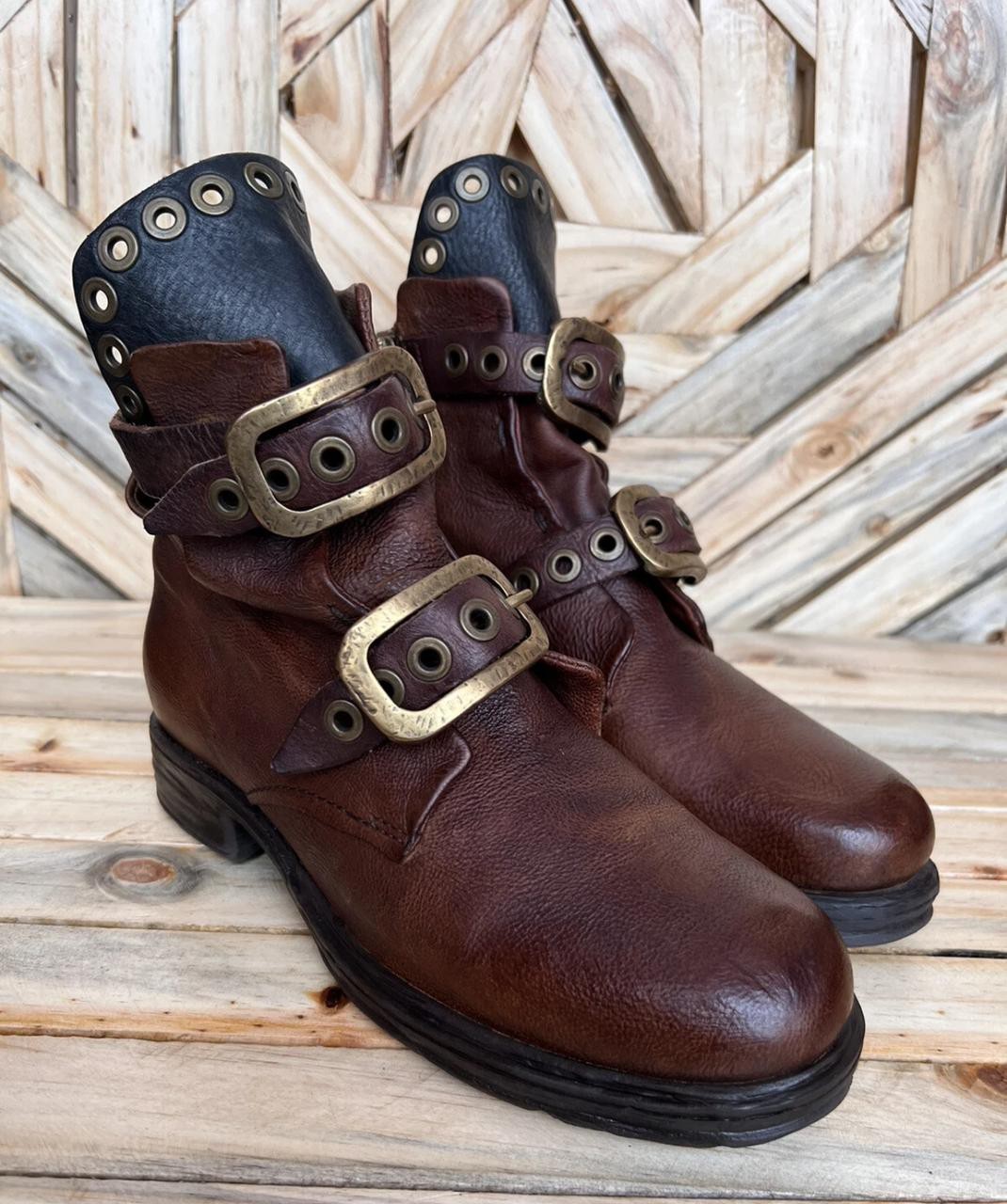 AS 98 Airstep italian Zipper Boho Biker Distressed Brown Boots Sz EU 37/US 6.5-7