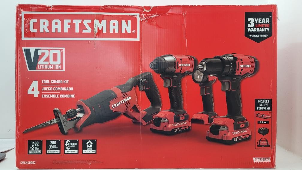 Power Tool Set Cmck400d2 CRAFTSMAN V20 4-Tool 20-Volt Max Power
