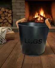New Fireplace LOG  Bucket Leather Handles Modern