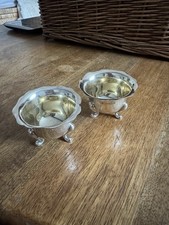 Pair Sterling Silver Open Salt Cellars Footed Scrolled Legs Hallmarked Antique