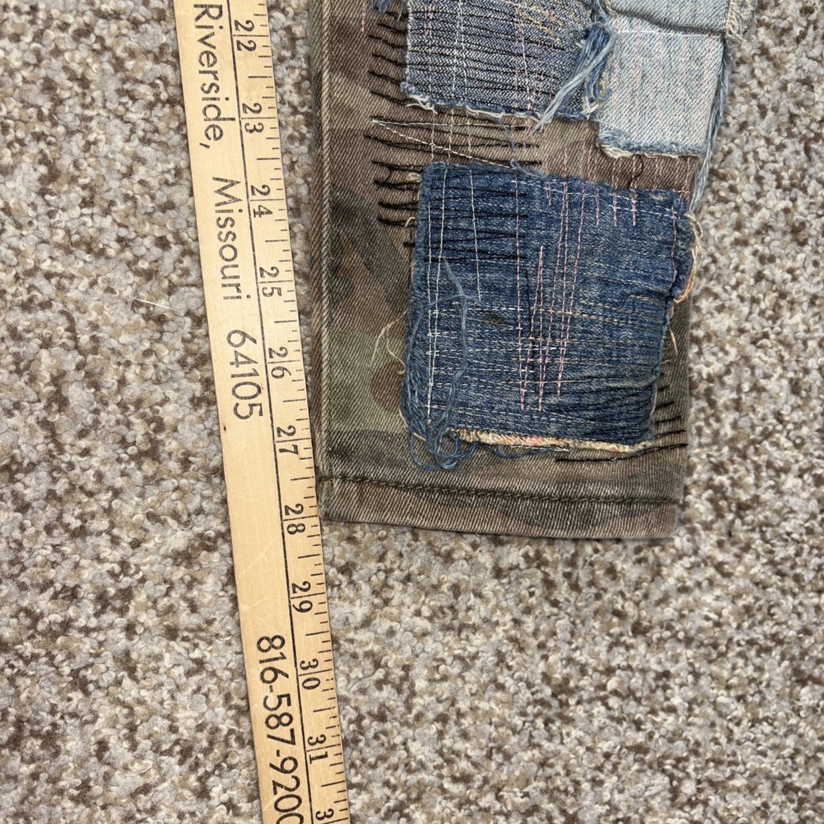 Valabasas Jeans Mens 34x28 Camo Denim Stacked PatchesButtonfly Hip