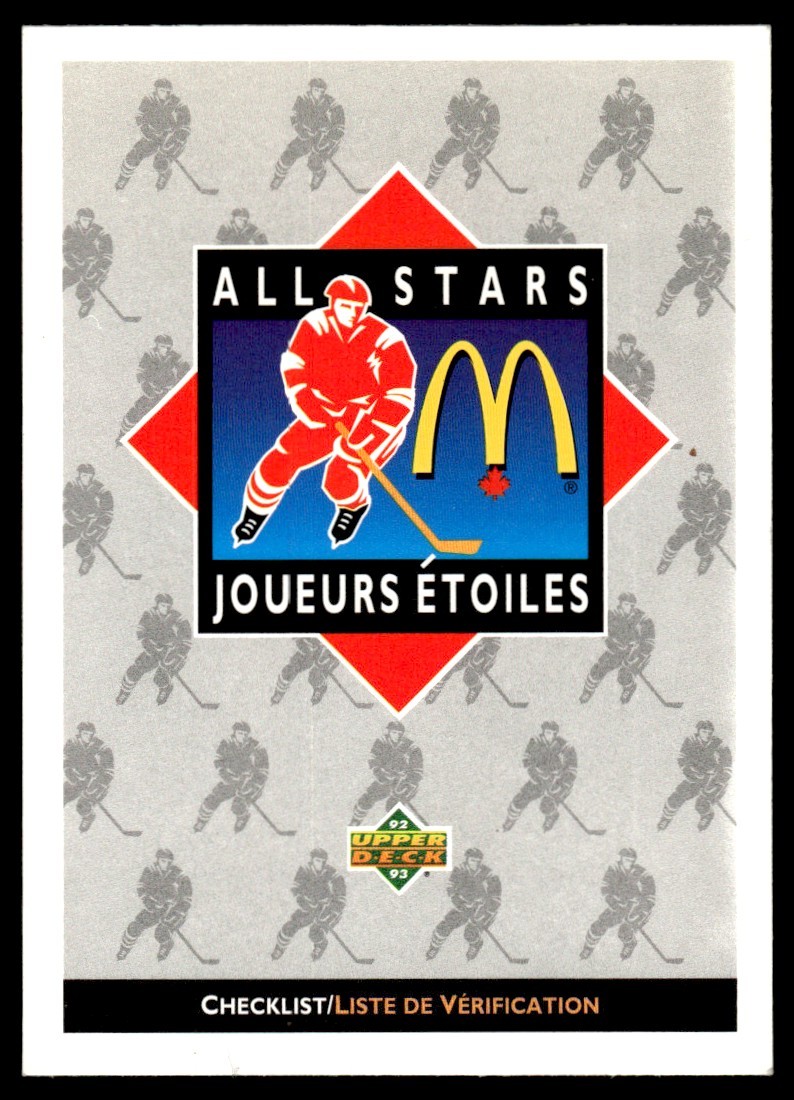 1992-93 Upper Deck McDonald's All-Stars Checklist National Hockey League NHL
