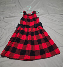 Carter's Girls Size 5 Red/Black Plaid A-Line Sleeveless Knee Dress Bow