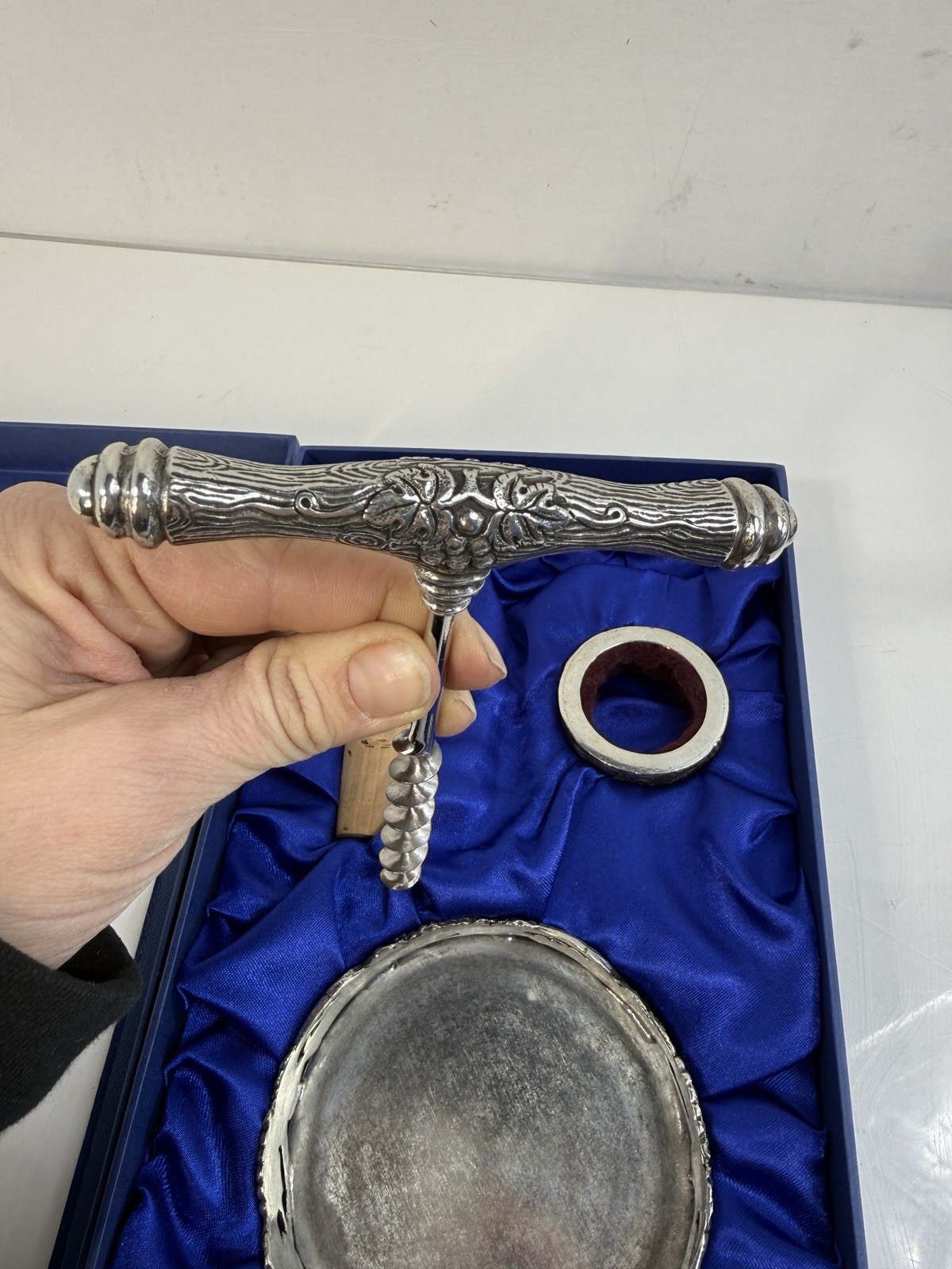 Pierre Deux Pewter Grapevine Wine Set Corkscrew Bottle Stopper And Coaster