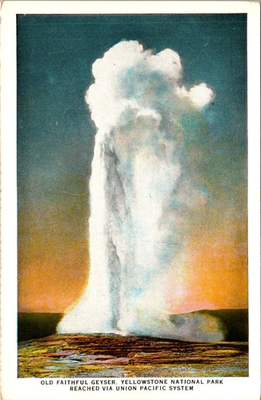 #ad Old Faithful Geyser Yellowstone National Park Union Pacific System Postcard $3.99