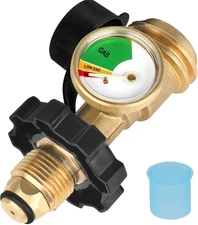 100 Lb Propane Tank Adapter with Gauge, Solid Brass, Pol to Qcc1 Connection