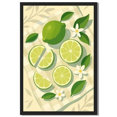 Fresh Lime Fruit Framed Canvas Print Minimalist Aesthetic Wall Art Decor