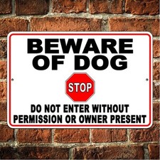 Beware Of Dog Stop Do Not Enter Without Permission No Trespassing Metal Sign /