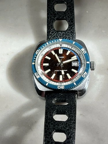 Vintage 1970'S TIMEX Men's Manual Diver's Watch PEPSI Dial Marlin Diving Running