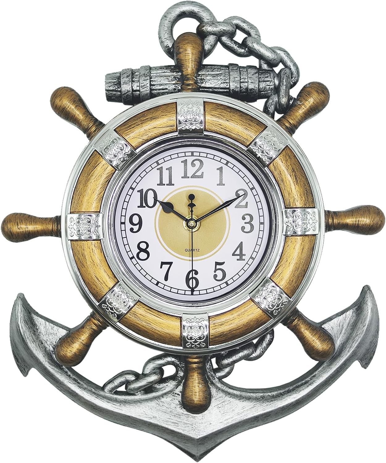 Anchor Clock- Nautical Ship Wheel Rudder Outdoor Wall Clock 