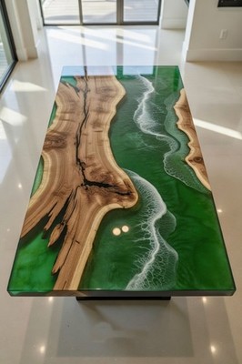 Green Epoxy River Walnut Dining Table top Custom Modern Wood Desk table top