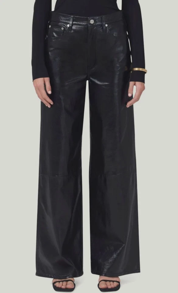 Pantalones holgados de cuero Annina negros de charol Citizens Of Humanity para mujer talla 24 $988