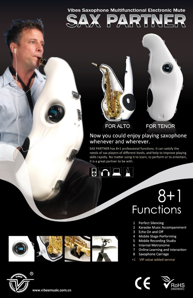 White Electronic Alto Saxophone Mute Silencer Sax Partner for sax