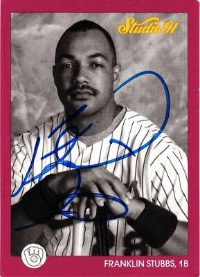 Franklin Stubb #77 Signed 1991 Leaf Studio MLB Baseball Card Brewers AUTO
