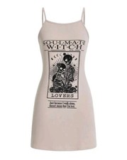 Womens Size 12-14 UK Grey Skeleton Rose Lovers Bodycon Cami Dress L Alt Skull