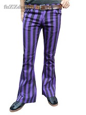 Mens Purple Black Striped Bell Bottoms Flares Hippie vtg Indie Trousers 60's 70s