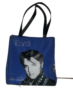 Elvis Purse Tote Handbag Blue, Nylon, Rhinestones, Pockets