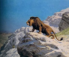 Dipinto ad olio Jean-Léon Gérôme - leone di guardia animale selvatico nell'arte del paesaggio 