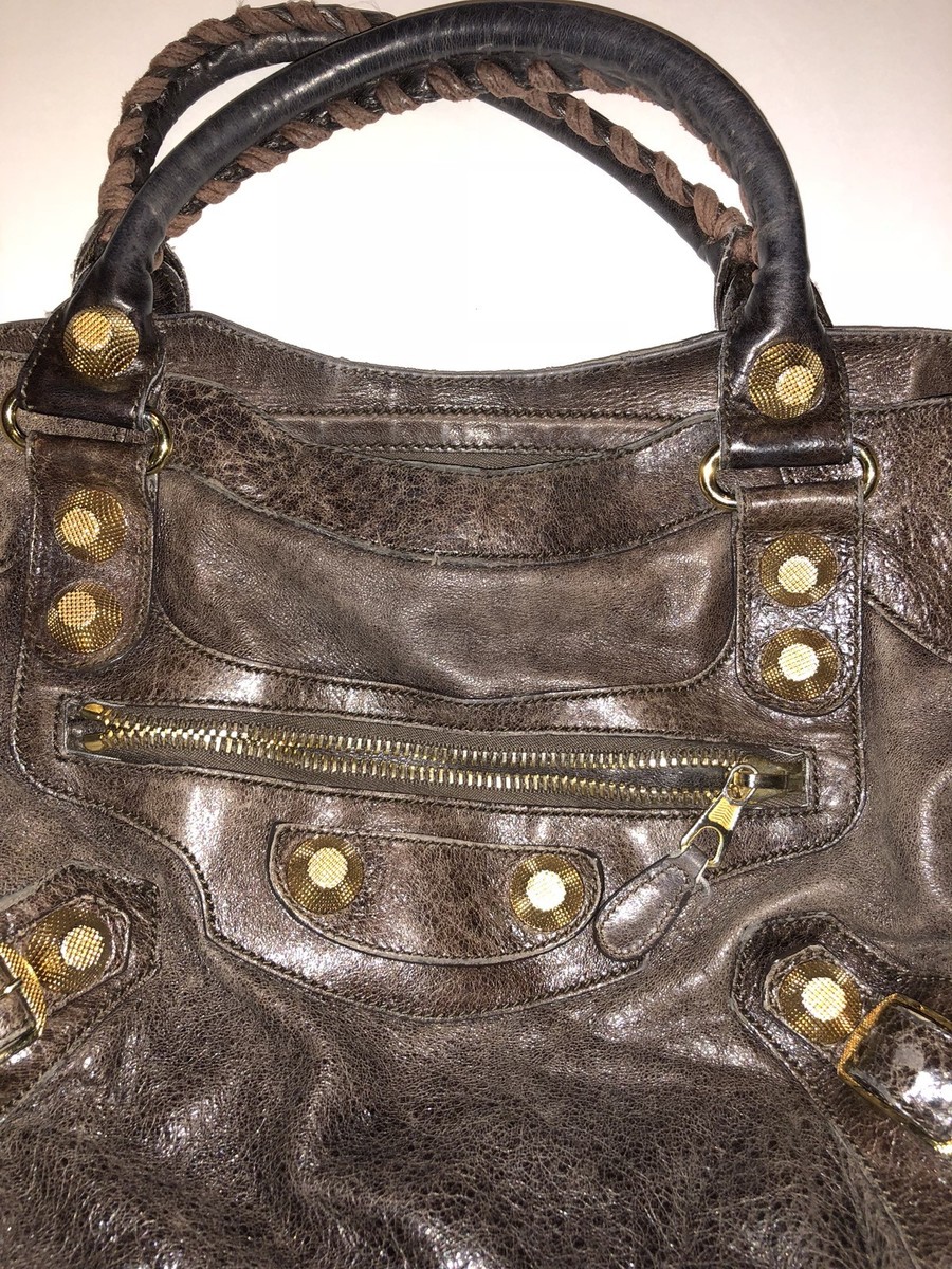 Auth BALENCIAGA THE GIANT CITY Editor's 2way Hand Bag Brown